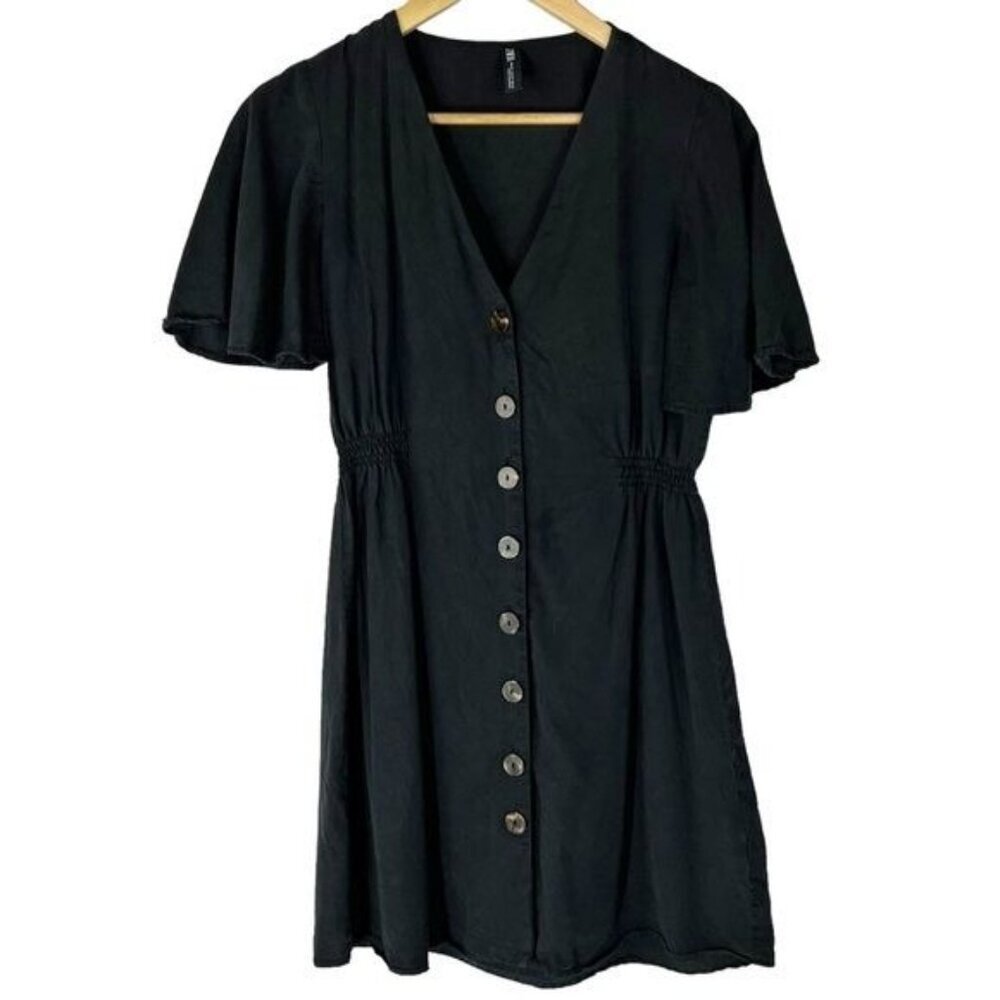 Zara Black Button Front Mini Dress XS LBD Whimsigoth Academia Minimalist‎